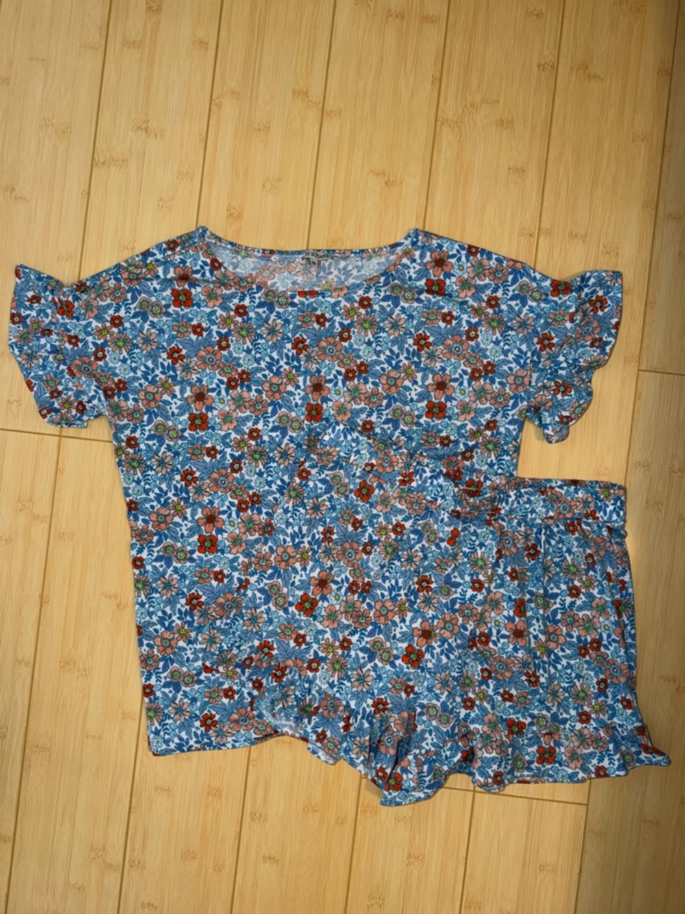 Floral 2 Piece Ruffle Pajama Set